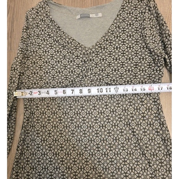 Athleta Womens Long Sleeve V Neck Dress Gray Geometric Ruched Size L - Picture 11 of 16